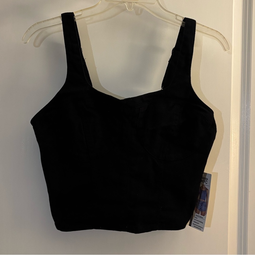 Madden NYC Black Denim Bustier Top sz Med NWT